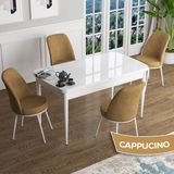 Canisa Concept Han Serisi 70X114 Açılabilir Mdf Beyaz Ahşap Desen Mutfak Masası Takımı 4 Sandalye - Cappucino
