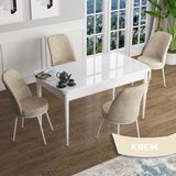 Canisa Concept Han Serisi 70X114 Açılabilir Mdf Beyaz Ahşap Desen Mutfak Masası Takımı 4 Sandalye - Krem