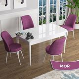 Canisa Concept Han Serisi 70X114 Açılabilir Mdf Beyaz Ahşap Desen Mutfak Masası Takımı 4 Sandalye - Mor
