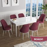 Canisa Concept Han Serisi 70X114 Açılabilir Mdf Beyaz Ahşap Desen Mutfak Masası Takımı 6 Sandalye - Bordo