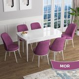Canisa Concept Han Serisi 70X114 Açılabilir Mdf Beyaz Ahşap Desen Mutfak Masası Takımı 6 Sandalye - Mor