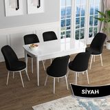 Canisa Concept Han Serisi 70X114 Açılabilir Mdf Beyaz Ahşap Desen Mutfak Masası Takımı 6 Sandalye - Siyah