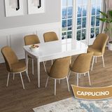 Canisa Concept Han Serisi 70X114 Açılabilir Mdf Beyaz Mermer Desen Mutfak Masası Takımı 6 Sandalye - Cappucino