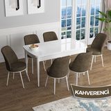 Canisa Concept Han Serisi 70X114 Açılabilir Mdf Beyaz Mermer Desen Mutfak Masası Takımı 6 Sandalye - Kahverengi