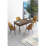 Canisa Concept Han Serisi 70X114, Açılabilir Mdf Mutfak Masa Takımı, Barok Ahşap Desen Masa Ve 4 Cappucino Sandalye