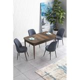 Canisa Concept Han Serisi 70x114, Açılabilir Mdf Mutfak Masa Takımı, Barok Ahşap Desen Masa Ve 4 Füme Sandalye