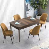 Canisa Concept Han Serisi 70X114, Açılabilir Mdf Mutfak Masa Takımı, Barok Ahşap Desen Masa ve 4 Sandalye - Cappuccino