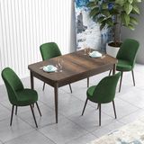 Canisa Concept Han Serisi 70X114, Açılabilir Mdf Mutfak Masa Takımı, Barok Ahşap Desen Masa ve 4 Sandalye - Haki Yeşili