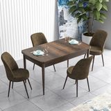 Canisa Concept Han Serisi 70X114, Açılabilir Mdf Mutfak Masa Takımı, Barok Ahşap Desen Masa ve 4 Sandalye - Kahverengi