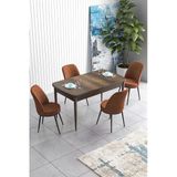 Canisa Concept Han Serisi 70X114, Açılabilir Mdf Mutfak Masa Takımı, Barok Ahşap Desen Masa ve 4 Sandalye - Kiremit
