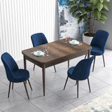 Canisa Concept Han Serisi 70X114, Açılabilir Mdf Mutfak Masa Takımı, Barok Ahşap Desen Masa ve 4 Sandalye - Lacivert