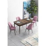 Canisa Concept Han Serisi 70X114, Açılabilir Mdf Mutfak Masa Takımı, Barok Ahşap Desen Masa ve 4 Sandalye - Pembe
