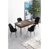 Canisa Concept Han Serisi 70X114, Açılabilir Mdf Mutfak Masa Takımı, Barok Ahşap Desen Masa ve 4 Sandalye - Siyah