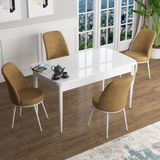Canisa Concept Han Serisi 70X114, Açılabilir Mdf Mutfak Masa Takımı, Beyaz Masa ve 4 Sandalye - Cappuccino
