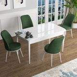 Canisa Concept Han Serisi 70X114, Açılabilir Mdf Mutfak Masa Takımı, Beyaz Masa ve 4 Sandalye - Haki Yeşili