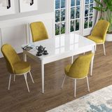 Canisa Concept Han Serisi 70X114, Açılabilir Mdf Mutfak Masa Takımı, Beyaz Masa ve 4 Sandalye - Hardal