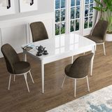 Canisa Concept Han Serisi 70X114, Açılabilir Mdf Mutfak Masa Takımı, Beyaz Masa ve 4 Sandalye - Kahverengi