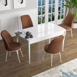 Canisa Concept Han Serisi 70X114, Açılabilir Mdf Mutfak Masa Takımı, Beyaz Masa ve 4 Sandalye - Kiremit