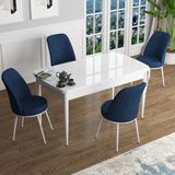 Canisa Concept Han Serisi 70X114, Açılabilir Mdf Mutfak Masa Takımı, Beyaz Masa ve 4 Sandalye - Lacivert