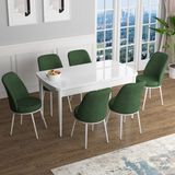Canisa Concept Han Serisi 70X114, Açılabilir Mdf Mutfak Masa Takımı, Beyaz Masa ve 6 Sandalye - Haki Yeşili