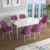 Canisa Concept Han Serisi 70X114, Açılabilir Mdf Mutfak Masa Takımı, Beyaz Masa ve 6 Sandalye - Mor
