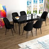 Canisa Concept Han Serisi 70X114, Açılabilir Mdf Mutfak Masa Takımı, Siyah Mermer Desen Masa ve 6 Sandalye
