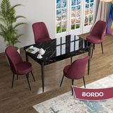 Canisa Concept Han Serisi 70X114 Açılabilir Mdf Siyah Mermer Desen Mutfak Masası Takımı 4 Sandalye - Bordo