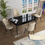 Canisa Concept Han Serisi 70X114 Açılabilir Mdf Siyah Mermer Desen Mutfak Masası Takımı 4 Sandalye - Krem