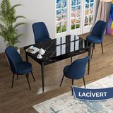 Canisa Concept Han Serisi 70X114 Açılabilir Mdf Siyah Mermer Desen Mutfak Masası Takımı 4 Sandalye - Lacivert
