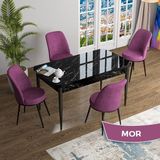 Canisa Concept Han Serisi 70X114 Açılabilir Mdf Siyah Mermer Desen Mutfak Masası Takımı 4 Sandalye - Mor