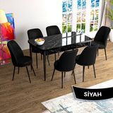 Canisa Concept Han Serisi 70X114 Açılabilir Mdf Siyah Mermer Desen Mutfak Masası Takımı 6 Sandalye