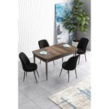 Canisa Concept Han Serisi 70x114 cm Açılabilir MDF Mutfak Masa Takımı, Barok Ahşap Desen Masa, 4 Siyah Sandalye