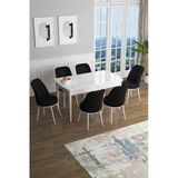 Canisa Concept Han Serisi 70x114 cm Beyaz Masa ve 6 Siyah Sandalye Açılabilir Mdf Mutfak Masası