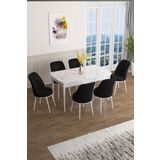 Canisa Concept Han Serisi 70x114 cm Beyaz Mermer Desen Masa Açılabilir 6 Sandalye Mdf Mutfak Masa Takımı