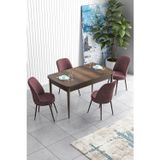 Canisa Concept Han Serisi, Barok Ahşap Desen 70X114 Açılabilir Mdf Mutfak Masa Takımı, 4 Gülkurusu Sandalye