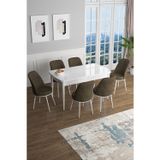 Canisa Concept Han Serisi, Beyaz 70X114 Açılabilir Mdf Mutfak Masa Takımı, 6 Kahve Sandalye