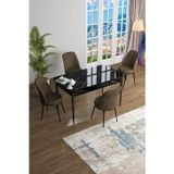Canisa Concept Han Serisi, Siyah Mermer Desen 70X114 Açılabilir Mdf Mutfak Masa Takımı, 4 Kahve Sandalye