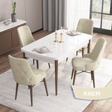 Canisa Concept Iza Serisi, 80 X 132 cm Açılabilir Mdf Beyaz Masa Ceviz Ayak Mutfak Masa Takımı, 4 Sandalye - 80 x132 cm - Krem