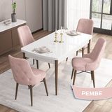 Canisa Concept Iza Serisi, 80 X 132 cm Açılabilir Mdf Beyaz Masa Ceviz Ayak Mutfak Masa Takımı, 4 Sandalye - 80 x132 cm - Pembe