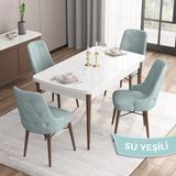 Canisa Concept Iza Serisi, 80 X 132 cm Açılabilir Mdf Beyaz Masa Ceviz Ayak Mutfak Masa Takımı, 4 Sandalye - 80 x132 cm - Su Yeşili