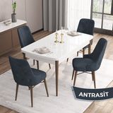Canisa Concept Iza Serisi 80 x 132 cm Açılabilir Mdf Beyaz Masa Ceviz Ayak Mutfak Masa Takımı 4 Sandalye - 80x132 - Antrasit