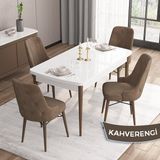 Canisa Concept Iza Serisi 80 x 132 cm Açılabilir Mdf Beyaz Masa Ceviz Ayak Mutfak Masa Takımı 4 Sandalye - 80x132 - Kahverengi