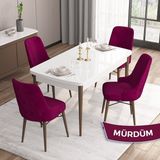 Canisa Concept Iza Serisi 80 x 132 cm Açılabilir Mdf Beyaz Masa Ceviz Ayak Mutfak Masa Takımı 4 Sandalye - 80x132 - Mürdüm