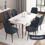 Canisa Concept Iza Serisi, 80 X 132 cm Açılabilir Mdf Beyaz Masa Ceviz Ayak Mutfak Masa Takımı, 6 Sandalye - 80 x132 cm - Antrasit