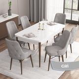Canisa Concept Iza Serisi, 80 X 132 cm Açılabilir Mdf Beyaz Masa Ceviz Ayak Mutfak Masa Takımı, 6 Sandalye - 80 x132 cm - Gri