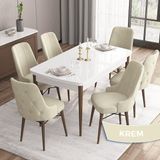 Canisa Concept Iza Serisi, 80 X 132 cm Açılabilir Mdf Beyaz Masa Ceviz Ayak Mutfak Masa Takımı, 6 Sandalye - 80 x132 cm - Krem