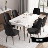 Canisa Concept Iza Serisi, 80 X 132 cm Açılabilir Mdf Beyaz Masa Ceviz Ayak Mutfak Masa Takımı, 6 Sandalye - 80 x132 cm - Siyah