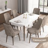 Canisa Concept Iza Serisi 80 x 132 cm Açılabilir Mdf Beyaz Masa Ceviz Ayak Mutfak Masa Takımı 6 Sandalye - 80x132 - Cappucino