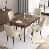 Canisa Concept Iza Serisi, 80 X 132 cm Açılabilir Mdf Masa, Barok Ahşap Desen Mutfak Masa Takımı, 4 Sandalye - 80 x132 cm - Krem