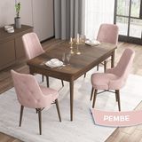Canisa Concept Iza Serisi, 80 X 132 cm Açılabilir Mdf Masa, Barok Ahşap Desen Mutfak Masa Takımı, 4 Sandalye - 80 x132 cm - Pembe